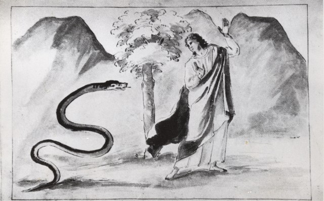 Anonimo — Biblioteca Vaticana - Ms. Barb. Lat. 4406 f. 51. Miracolo della verga tramutata in serpente — insieme